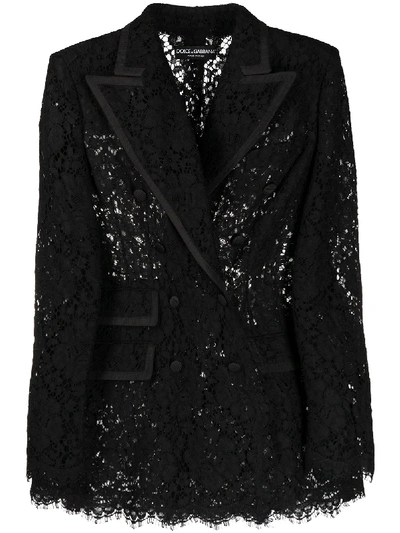 Shop Dolce & Gabbana Lace Double-breasted Blazer In Black