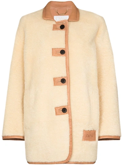 Shop Chloé Buttoned Shearling Coat In Neutrals