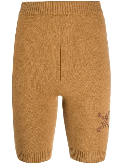 Shop Off-white Embroidered Floral Arrows Motif Knitted Shorts In Brown