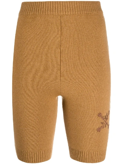 Off-white Embroidered Floral Arrows Motif Knitted Shorts In Brown