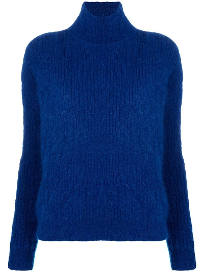 Saint Laurent Roll-neck Knitted Jumper In Blue