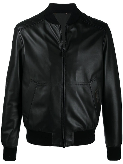 Shop Ermenegildo Zegna Leather Bomber Jacket In Black