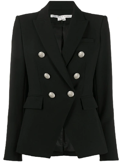 Veronica Beard Miller Dickey Double-breasted Grain De Poudre Blazer In Black