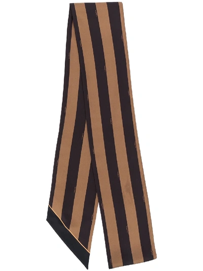 Shop Fendi Striped Logo Print Scarf In Black