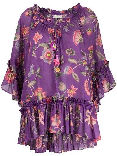 Shop Anjuna Alessia Floral Print Mini Dress In Purple