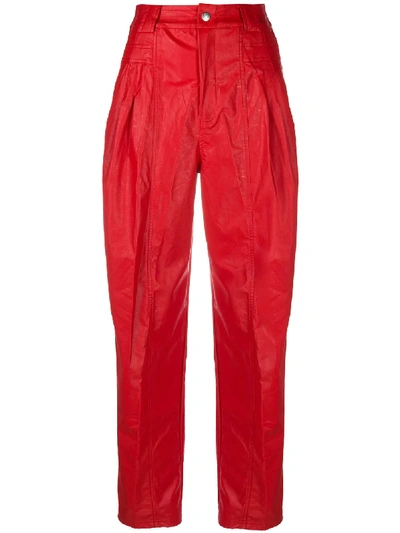 Shop Koché High-waist Faux Leather Trousers In Red