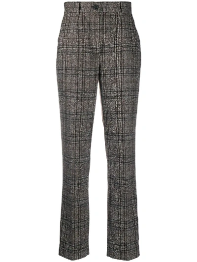 Shop Dolce & Gabbana Tweed Check Tailored Trousers In Brown