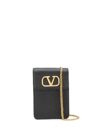 Shop Valentino Compact Vsling Chain Wallet In Black