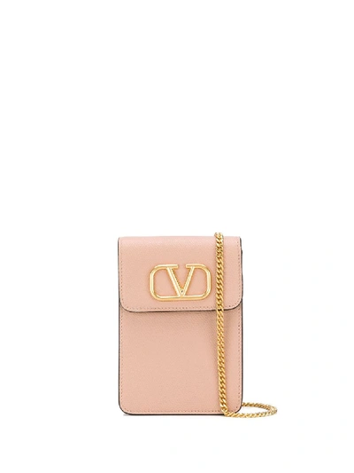 Shop Valentino Compact Vsling Chain Wallet In Pink