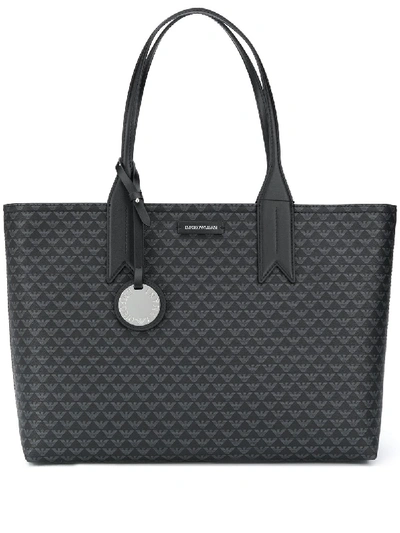 Shop Emporio Armani Monogram Tote Bag In Black