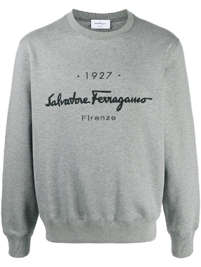 Shop Ferragamo Logo Signature Embroidered Sweatshirt In Grey