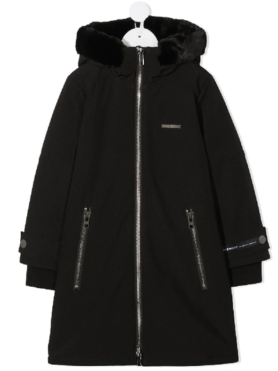 Shop Givenchy Logo Zipped Parka Coat In Black