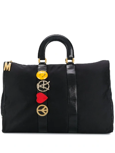 Pre-owned Moschino 1990s Brooch-embellished Tote In Black