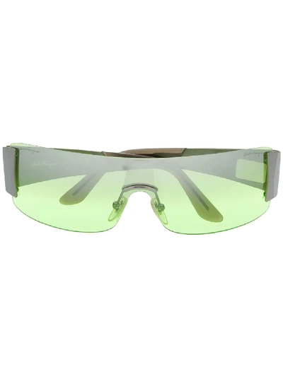 Pre-owned Ferragamo 2000s Rectangular-frame Rimless Sunglasses In Green