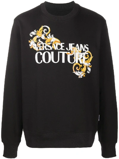 Shop Versace Jeans Couture Logo Baroque Print Sweatshirt In Black