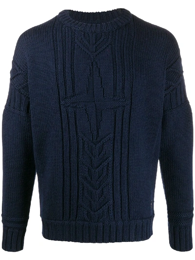 Shop Stone Island Oversize-cable Knit Sweater In Blue