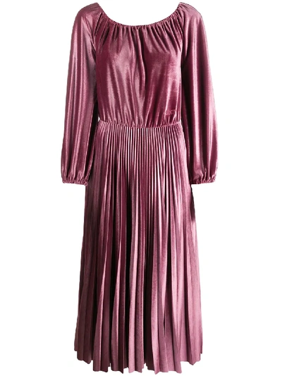 Shop Valentino Pleated Velvet Midi Dress In Pink