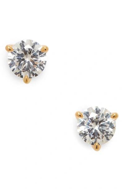 Shop Kate Spade Mini Trio Prong Cubic Zirconia Stud Earrings In Clear/ Gold