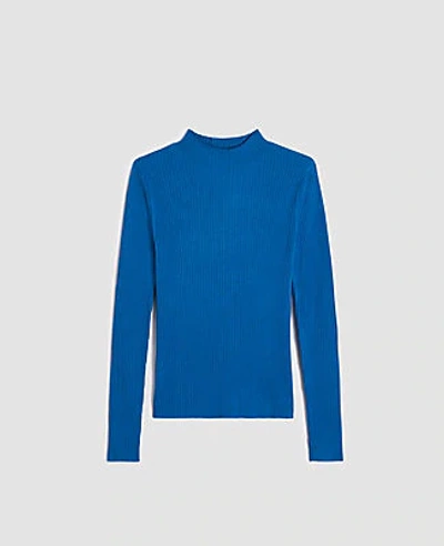 Shop Ann Taylor Ribbed Mock Neck Sweater In Amalfi Blue