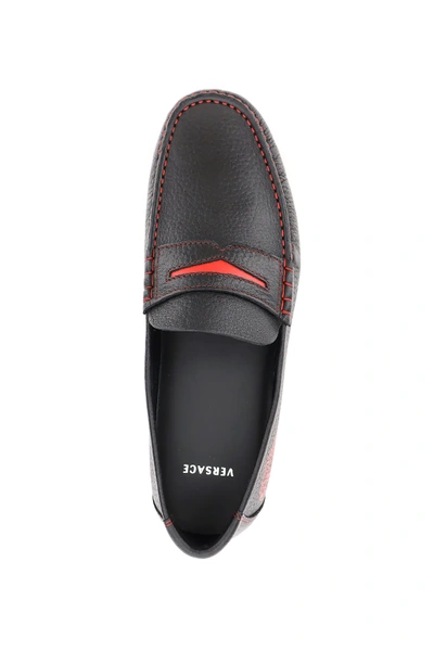 Shop Versace Medusa Driver Loafers In Black,red