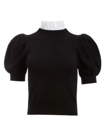 Shop Alice And Olivia Chase Puff-sleeve Sweater In Black White