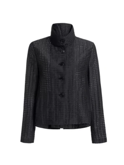 Shop Akris Women's Check Ajoure Long-sleeve Tulle Basketweave Silk-blend Swing Jacket In Noir