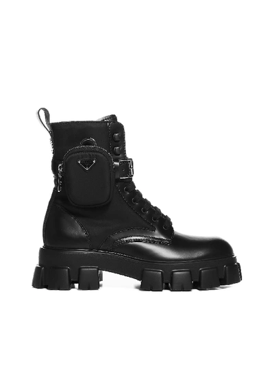 Shop Prada Monolith Leather And Nylon Combat Boots In Nero