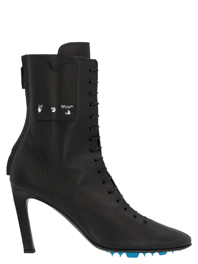 Shop Off-white Lace-up 105mm Leather Ankle Boots In Black