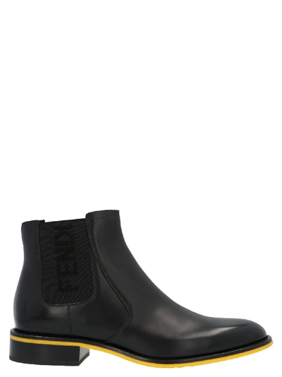 Shop Fendi Black Leather Chelsea Boots