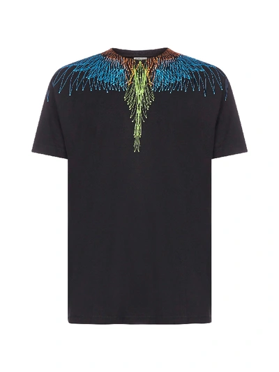 Shop Marcelo Burlon County Of Milan Bezier Wings Cotton T-shirt In Black Light Blue