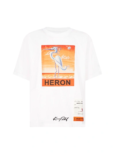 Shop Heron Preston Logo And Print Cotton T-shirt In White Orange