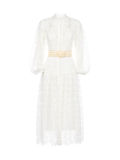Shop Zimmermann Empire Broderie Lace Midi Dress In Ivory Floral