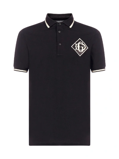 Shop Dolce & Gabbana Monogram Cotton Polo Shirt In Nero