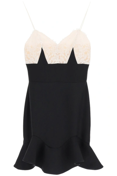 Shop Alexander Mcqueen Mini Dress With Lace In Black Ivory (black)