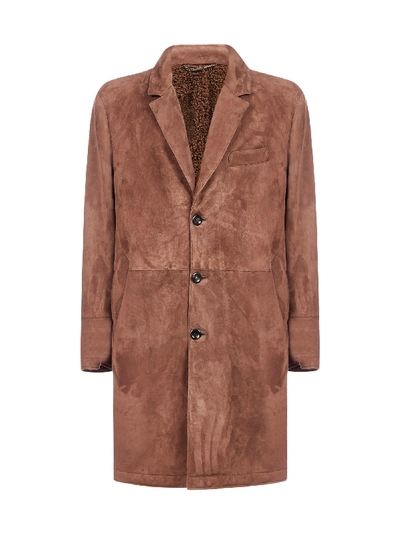 Shop Ajmone Suede And Shearling Coat In Tobacco
