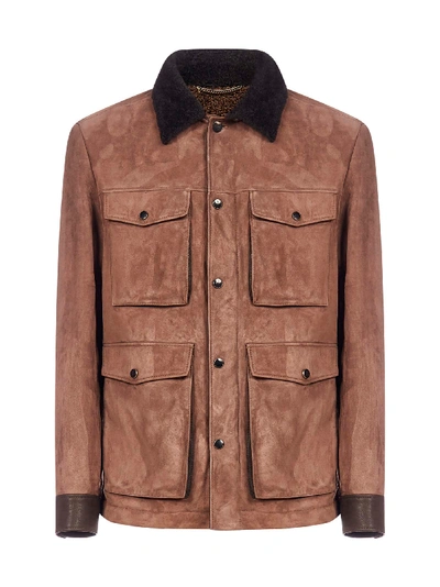 Shop Ajmone Suede And Shearling Jacket In Tobacco
