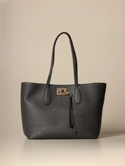 Shop Ferragamo Bag In Textured Leather In Grey