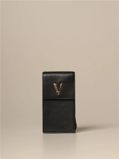 Shop Versace Phone Holder Bag In Leather In Black