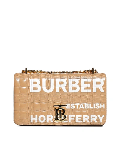 Shop Burberry Lola Logo-print Check Quilted Leather Bag In Camel White