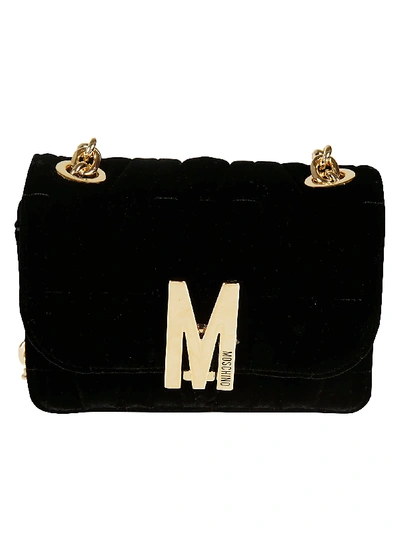 Shop Moschino Front Flap Chain Shoulder Bag In Black