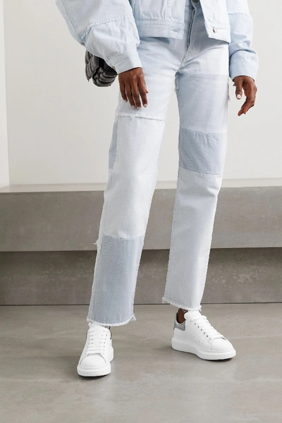 Alexander Mcqueen White Oversize Sneakers With Snake Print On The Heel In Leather Woman In Silver