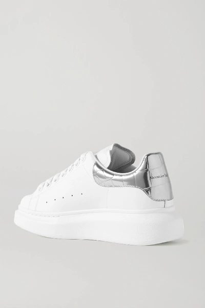 Shop Alexander Mcqueen Metallic-trimmed Leather Exaggerated-sole Sneakers In White