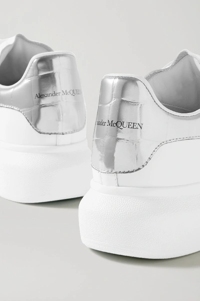 Shop Alexander Mcqueen Metallic-trimmed Leather Exaggerated-sole Sneakers In White