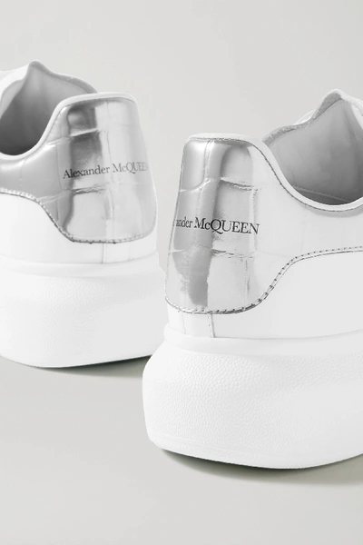 Alexander Mcqueen White Oversize Sneakers With Snake Print On The Heel In Leather Woman In Silver
