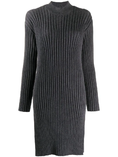 Shop Kenzo Ribbed Sweater Dress In Grey