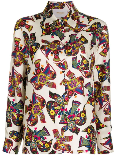 Shop La Doublej Abstract Print Silk Shirt In Neutrals