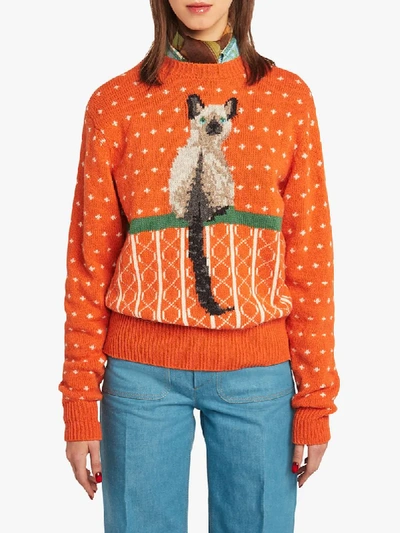 Shop Marc Jacobs Cat Jacquard Wool Jumper In Orange