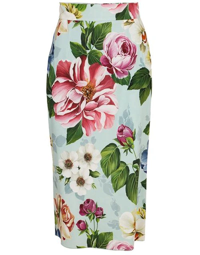Shop Dolce & Gabbana Floral Print Cady Pencil Skirt In Blue