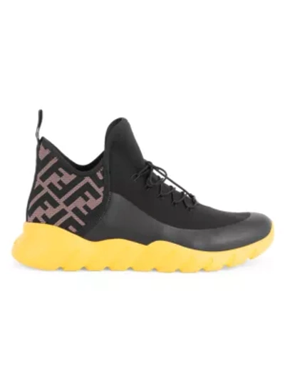 Shop Fendi Ff Sock Sneakers In Black Brown