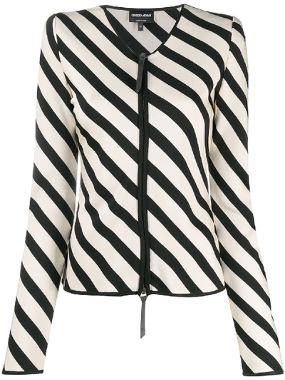 Shop Giorgio Armani Zipped Striped Jacket In Neutrals